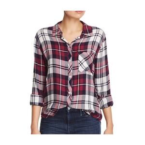Rails Hunter Plaid Shirt Women’s Medium Rayon‎ Button Down Navy/Burgundy Flannel